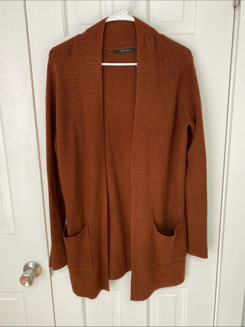 Cyrus Open-Front Knit Cardigan — Rust Brown